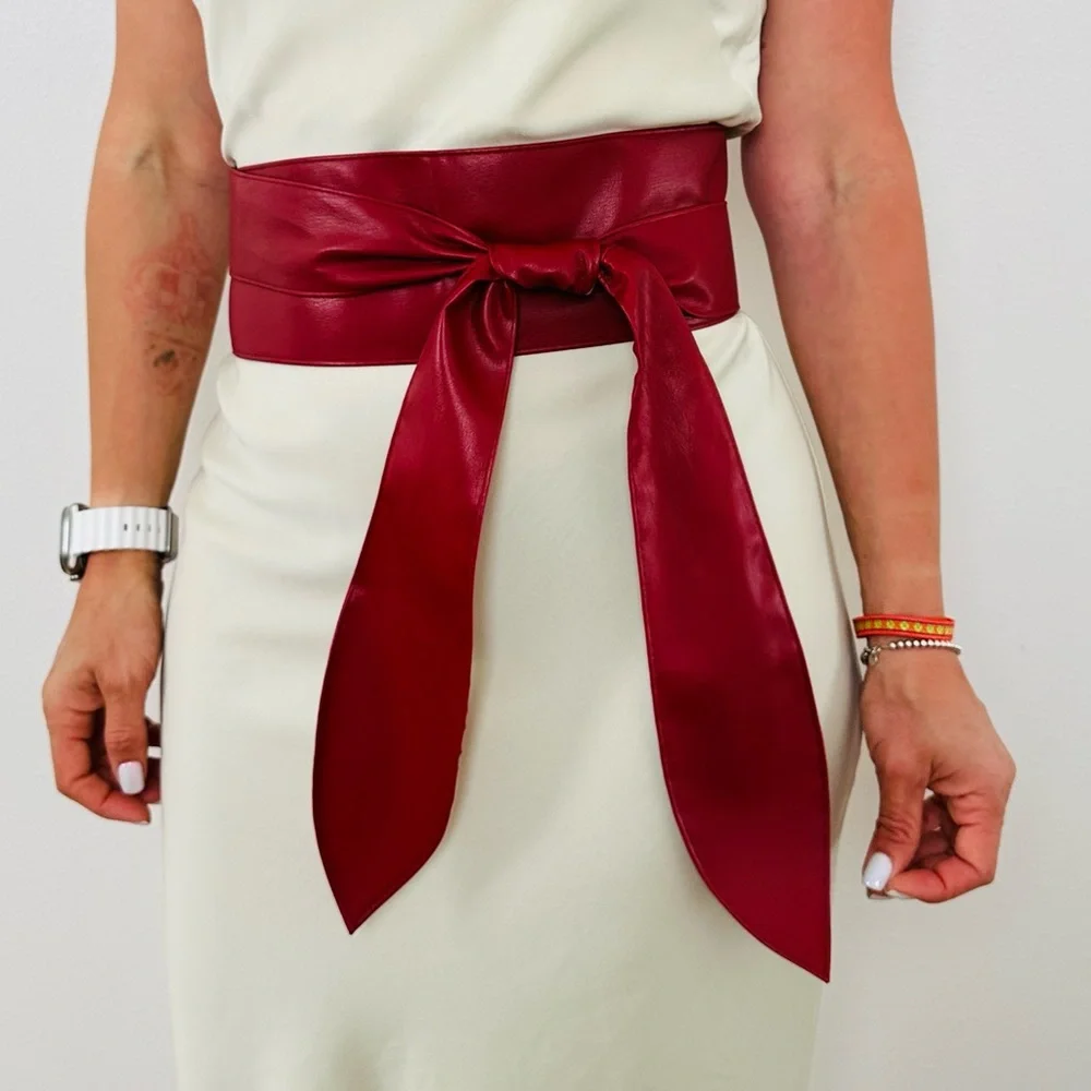 New Bow Wide Belt Waistband burgundy red boho - Picture 3 of 4